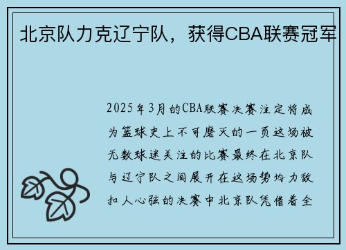 北京队力克辽宁队，获得CBA联赛冠军